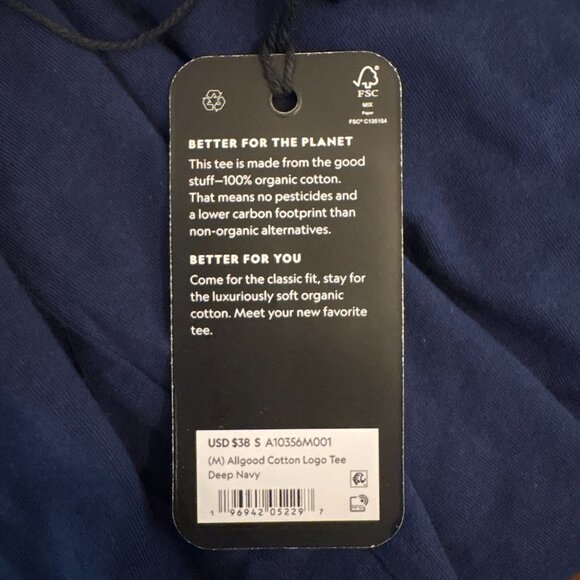 Allbirds Allgood Cotton Logo Tee Men's Size Small Deep Navy Blue New With Tags! - Picture 4 of 6